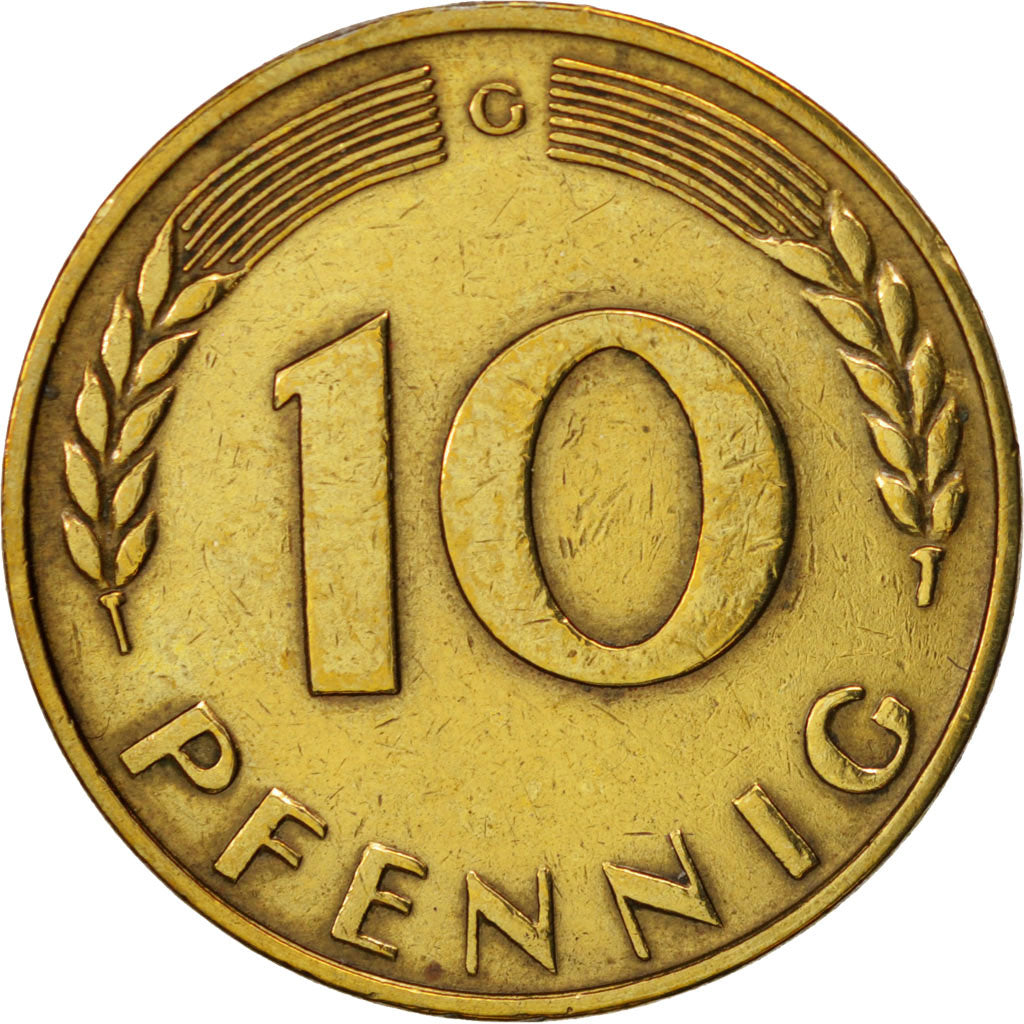 Coin, GERMANY - FEDERAL REPUBLIC, 10 Pfennig, 1950, Karlsruhe, EF(40-45), Brass