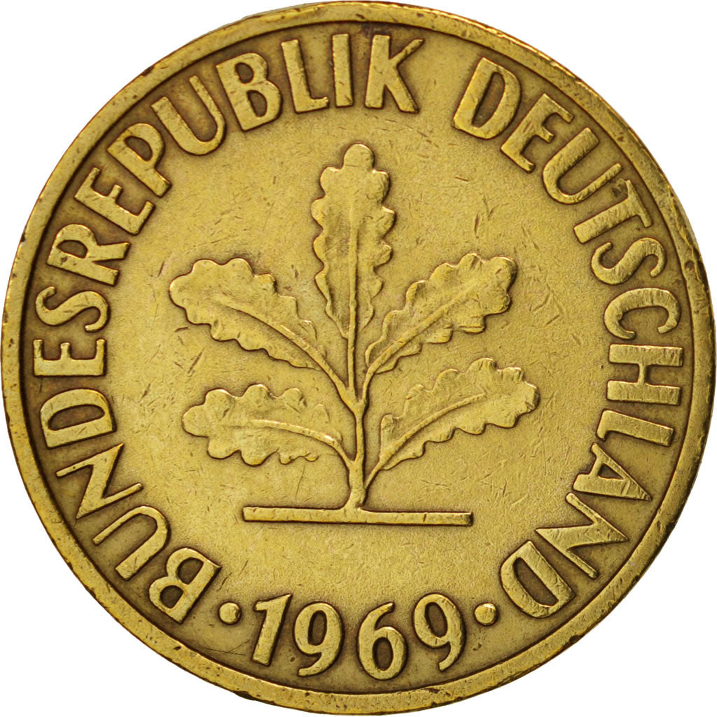 Moneta, GERMANIA - REPUBBLICA FEDERALE, 10 Pfennig, 1969, Stuttgart, BB, Acciaio