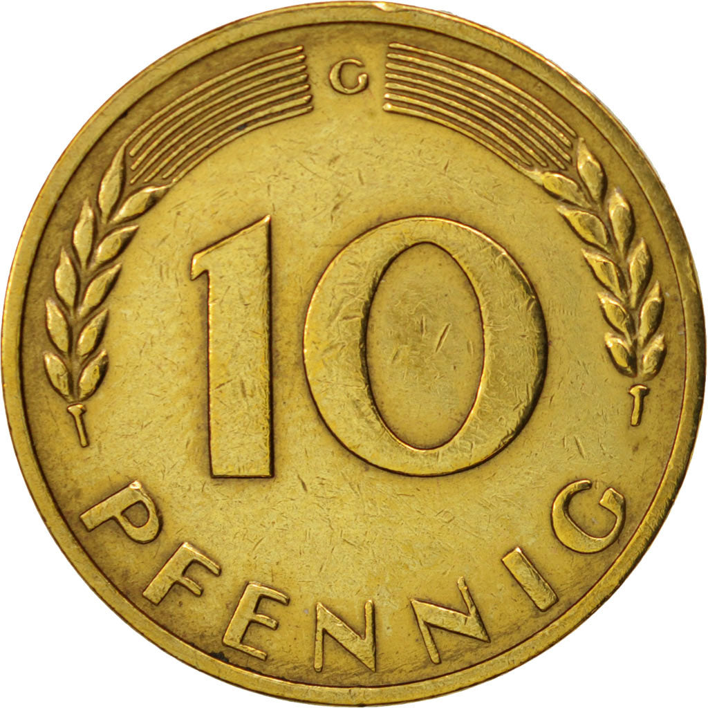 Coin, GERMANY - FEDERAL REPUBLIC, 10 Pfennig, 1969, Karlsruhe, EF(40-45), Brass