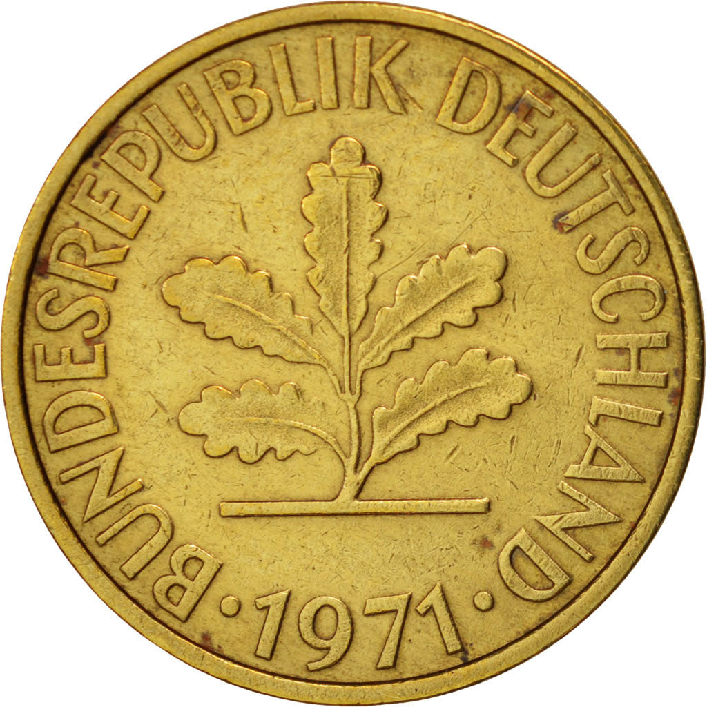 Moneta, GERMANIA - REPUBBLICA FEDERALE, 10 Pfennig, 1971, Stuttgart, BB, Acciaio