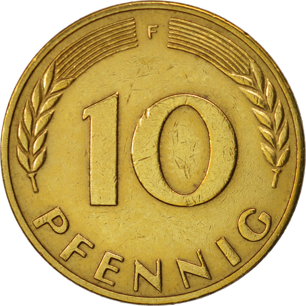 Coin, GERMANY - FEDERAL REPUBLIC, 10 Pfennig, 1972, Stuttgart, EF(40-45), Brass