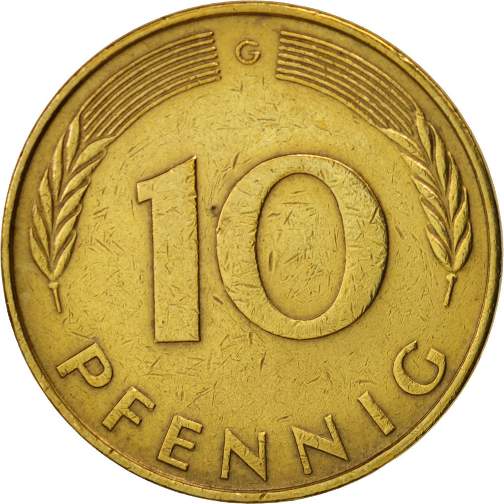Coin, GERMANY - FEDERAL REPUBLIC, 10 Pfennig, 1972, Karlsruhe, EF(40-45), Brass