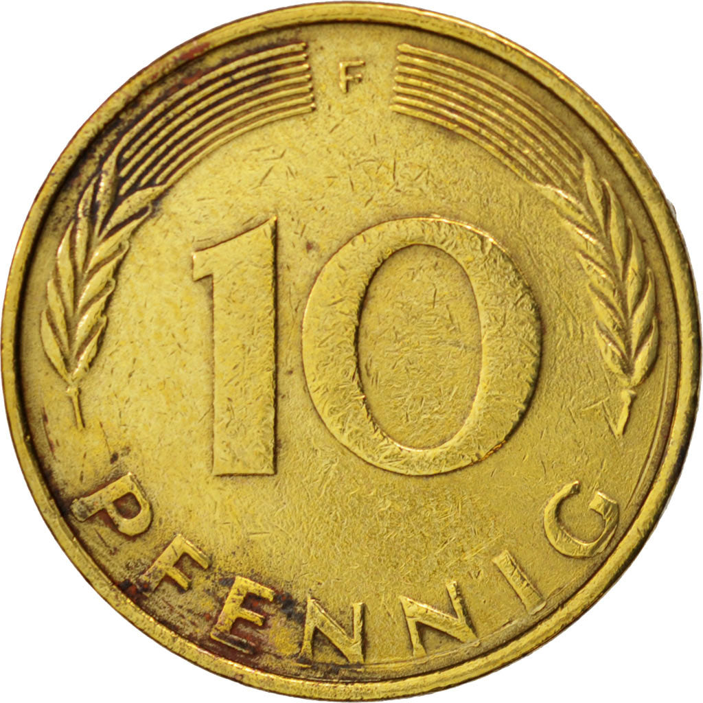 Coin, GERMANY - FEDERAL REPUBLIC, 10 Pfennig, 1973, Stuttgart, EF(40-45), Brass