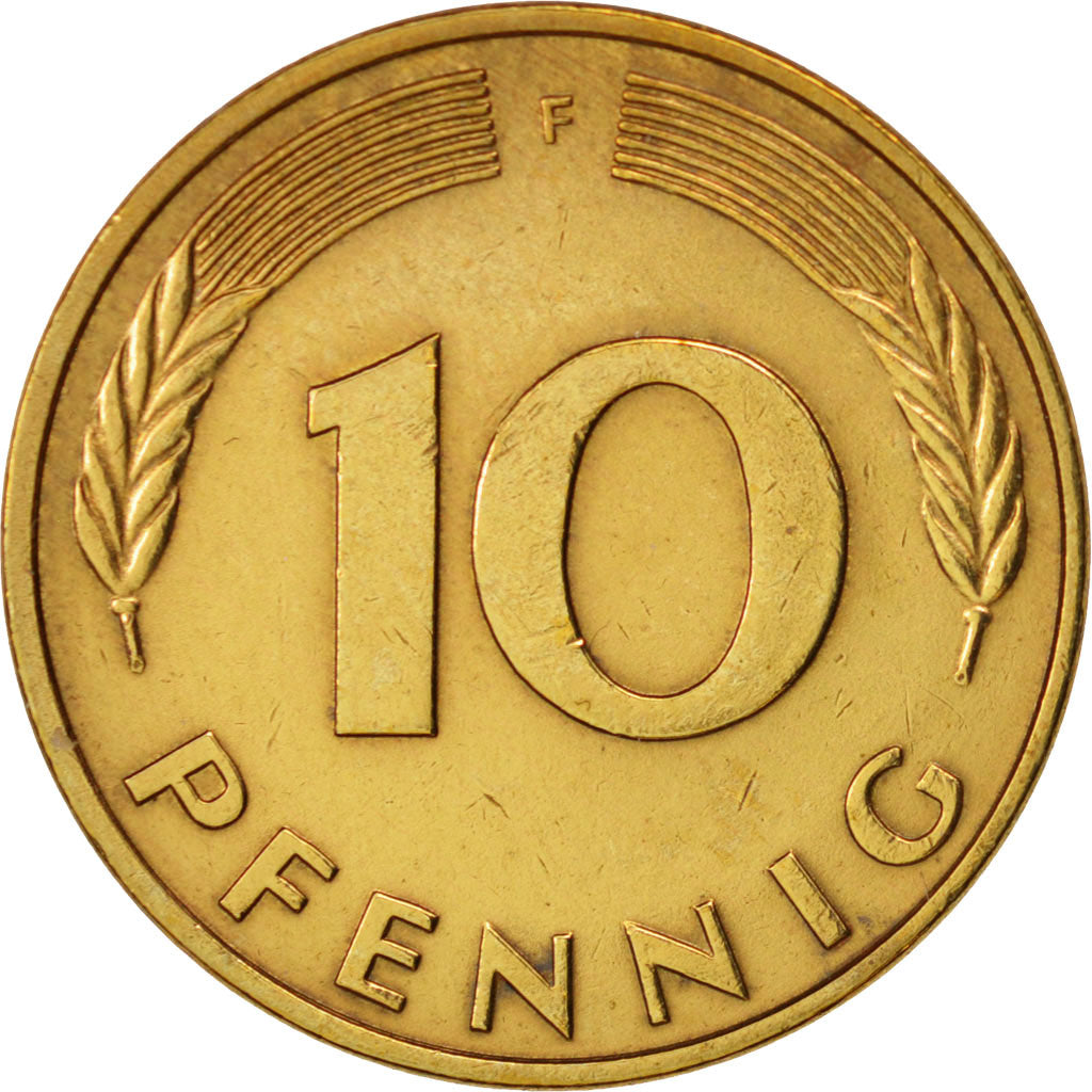 Coin, GERMANY - FEDERAL REPUBLIC, 10 Pfennig, 1976, Stuttgart, EF(40-45), Brass