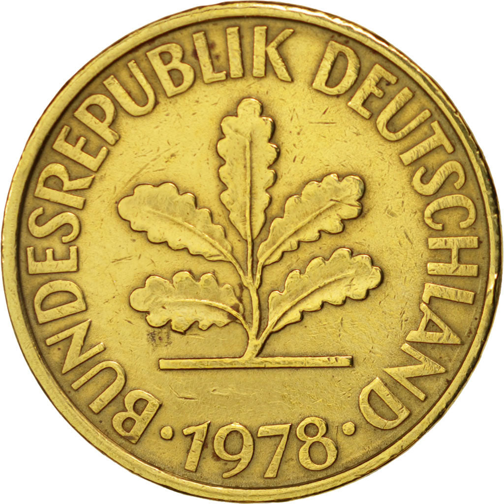 Coin, GERMANY - FEDERAL REPUBLIC, 10 Pfennig, 1978, Stuttgart, EF(40-45), Brass