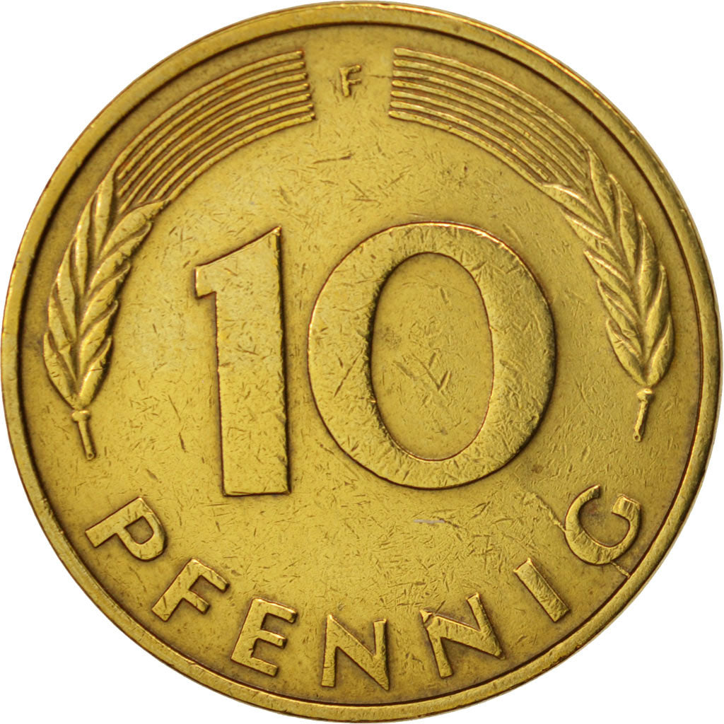 Moneda, ALEMANIA - REPÚBLICA FEDERAL, 10 Pfennig, 1980, Stuttgart, MBC, Latón