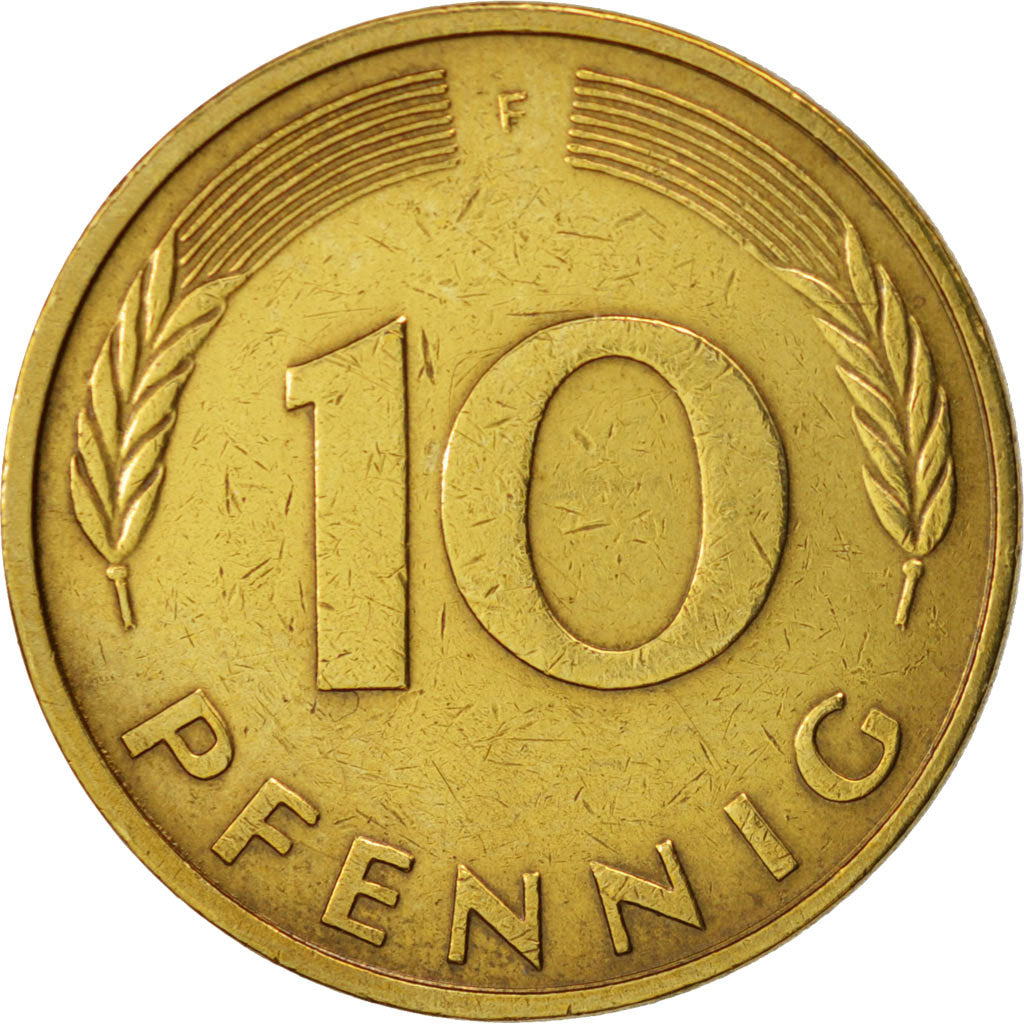 Coin, GERMANY - FEDERAL REPUBLIC, 10 Pfennig, 1981, Stuttgart, EF(40-45), Brass