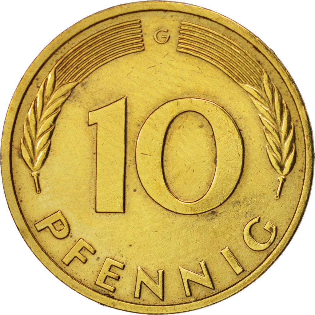 Münze, Bundesrepublik Deutschland, 10 Pfennig, 1981, Karlsruhe, VZ, Brass Clad