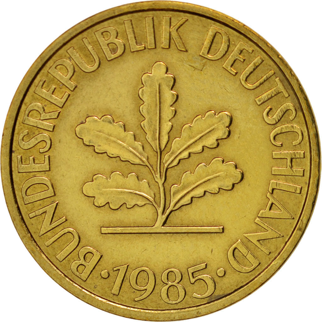 Coin, GERMANY - FEDERAL REPUBLIC, 10 Pfennig, 1985, Hambourg, AU(55-58), Brass