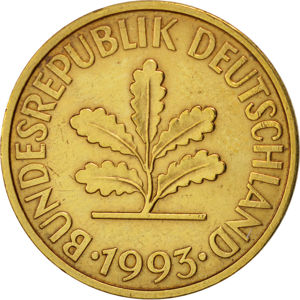 Coin, GERMANY - FEDERAL REPUBLIC, 10 Pfennig, 1993, Hambourg, EF(40-45), Brass
