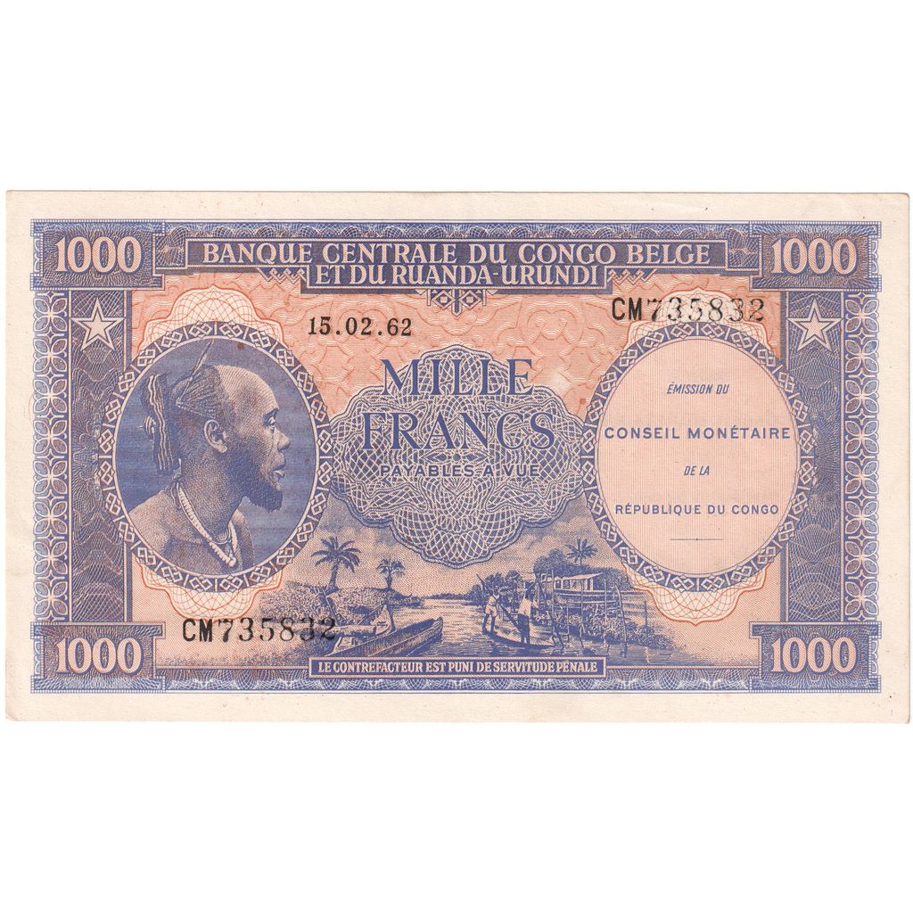 Republika Demokratyczna Konga, 1000 Francs, 15.02.62, Contemporary forgery