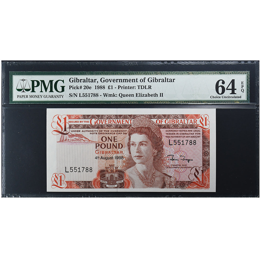 Gibraltar, 1 Pound, 1988-08-04, UNC 64 EPQ, PMG
