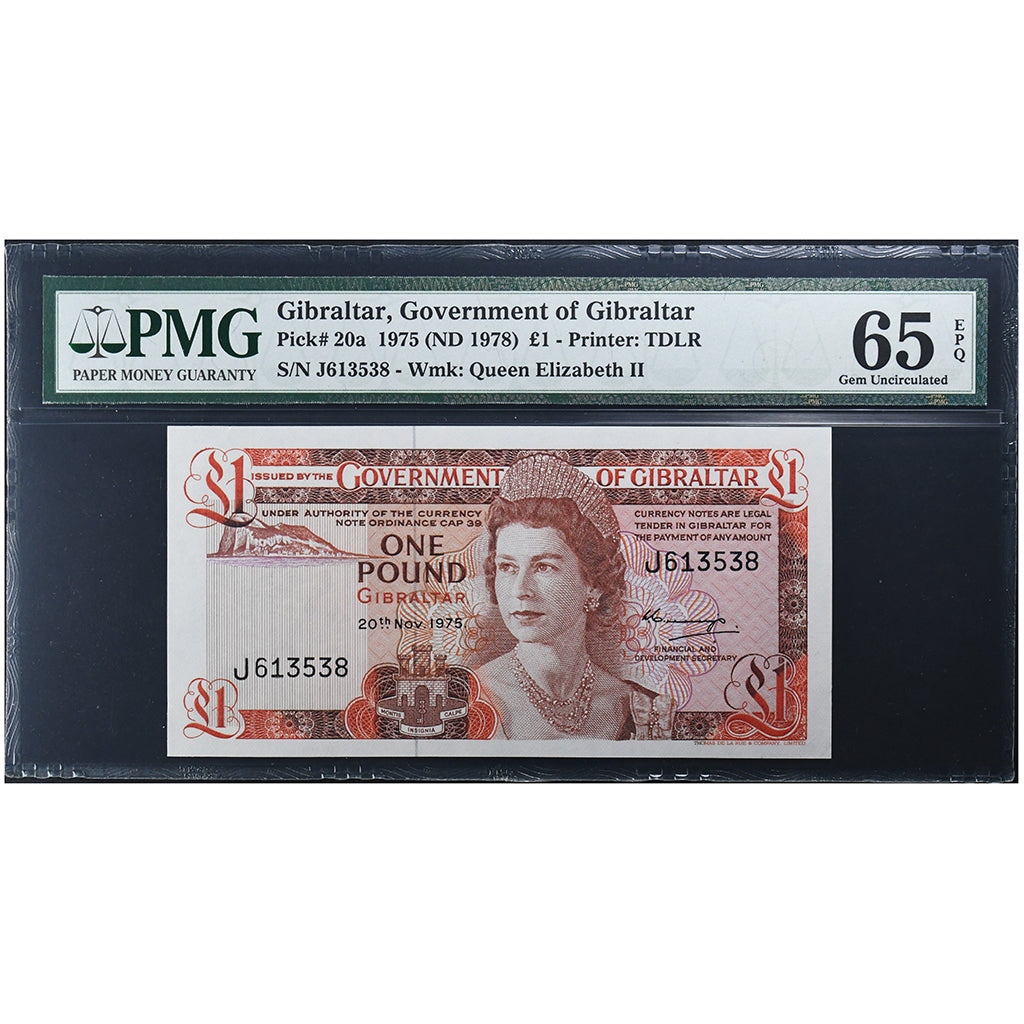 Gibraltar, 1 Pound, 1975-11-20, UNC 65 EPQ, PMG