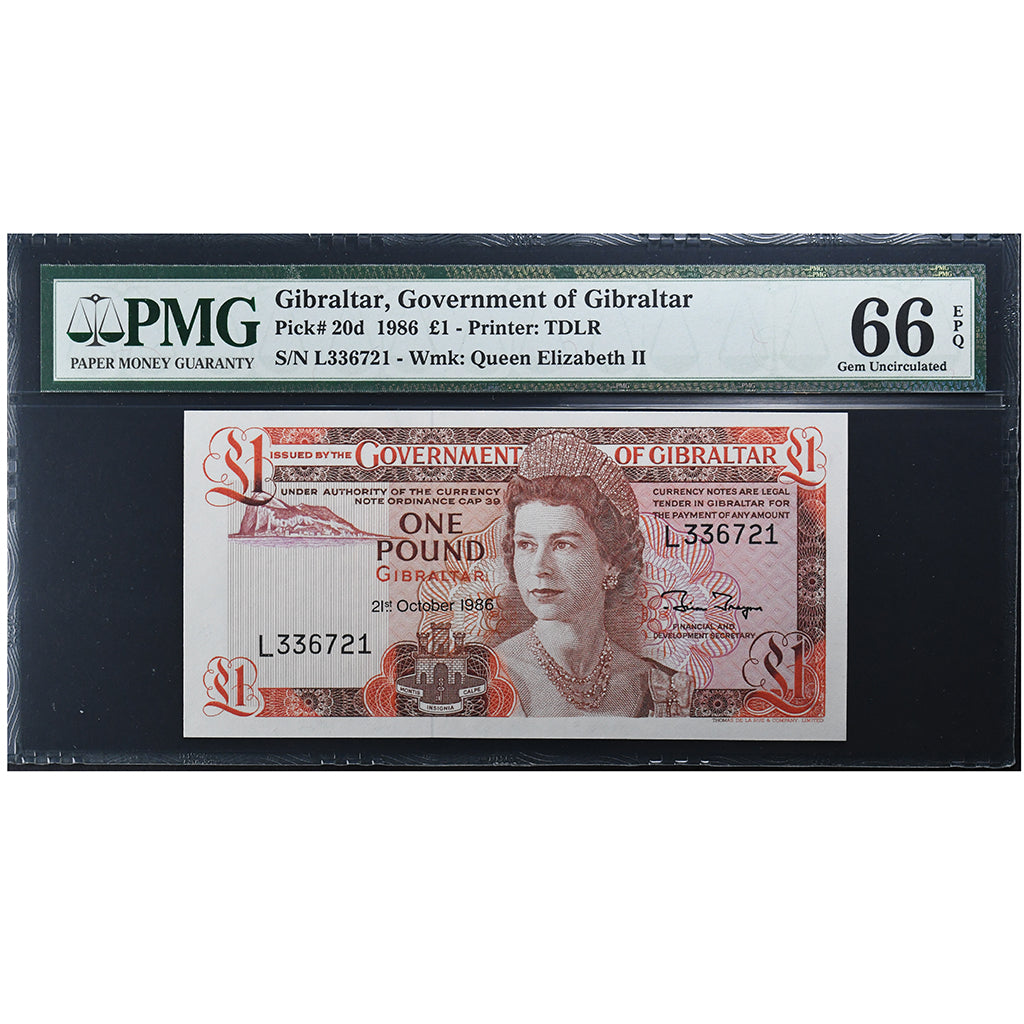 Gibraltar, 1 Pound, 1986-10-21, UNC 66 EPQ, PMG