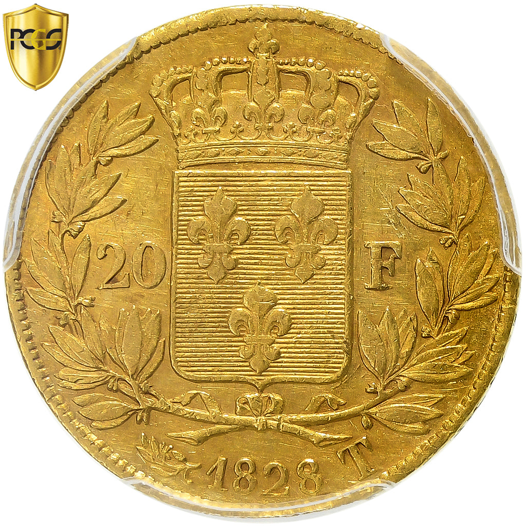 France, Charles X, 20 Francs, 1828, Nantes, Gold, PCGS, AU50, Gadoury:1029