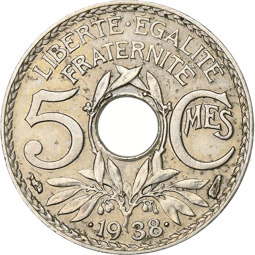 France, 5 Centimes, Lindauer, .1938., Paris, Star, Nickel Silver, MS(60-62)