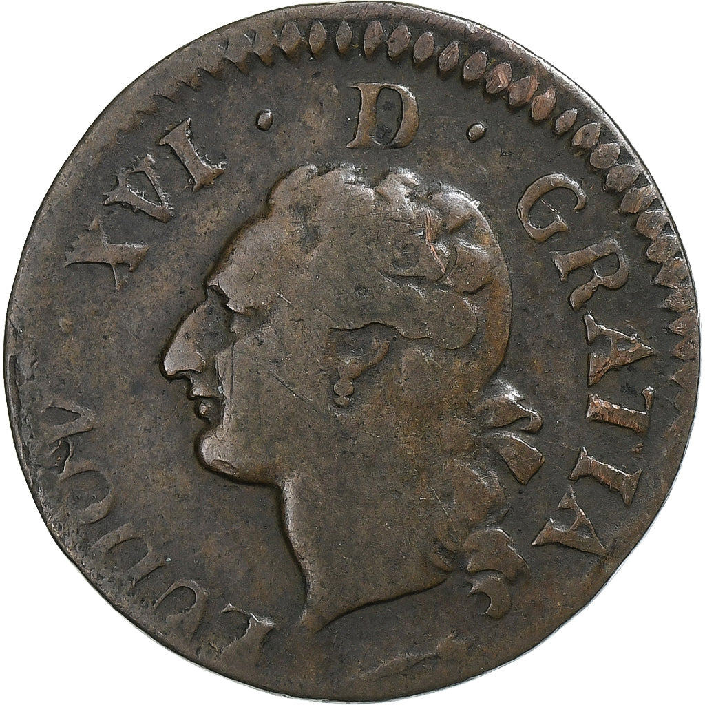 França, Louis XVI, Liard de Béarn, 1785, Pau, Cobre, VF(20-25)