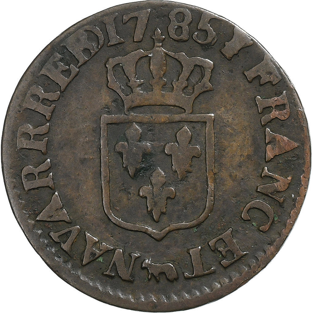 França, Louis XVI, Liard de Béarn, 1785, Pau, Cobre, VF(20-25)