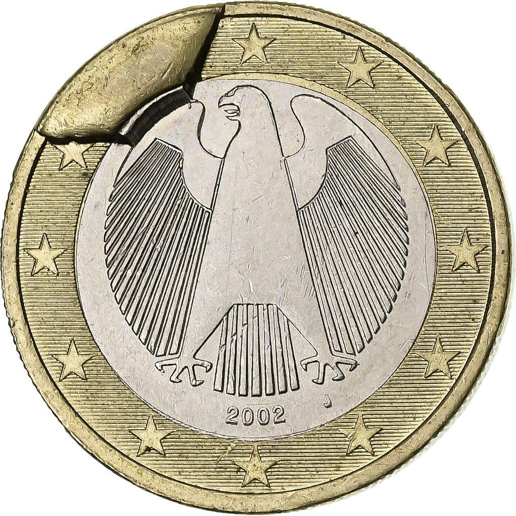 Germany, 1 Euro, error die break, 2002, Hamburg, Bi-Metallic, AU(50-53)