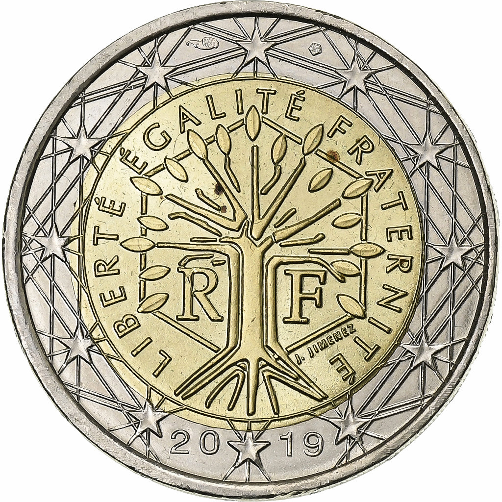 France, 2 Euro, erreu frappe semi hors virole, 2019, Pessac, Bimétallique, SUP+