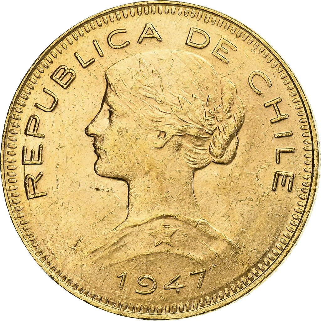 Chile, 100 Pesos, 1947, Santiago, Gold, AU(55-58), Friedberg:54, KM:175