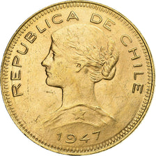Chile, 100 Pesos, 1947, Santiago, Gold, AU(55-58), Friedberg:54, KM:175