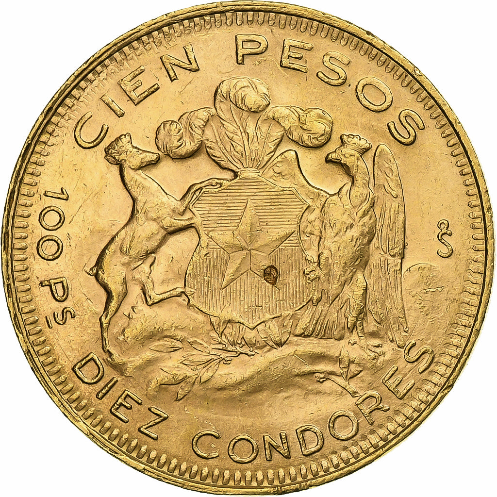 Chile, 100 Pesos, 1947, Santiago, Gold, AU(55-58), Friedberg:54, KM:175