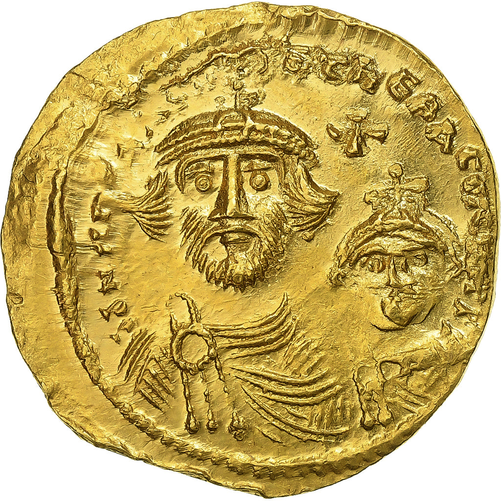 Heraclius, with Heraclius Constantine, Solidus, 613-638, Constantinople, Oro