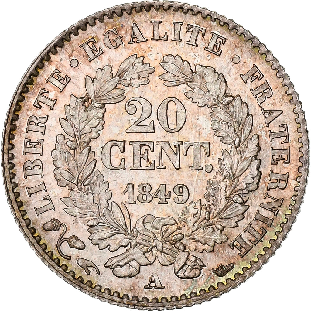 France, 20 Centimes, Cérès, 1849, Paris, Silver, MS(60-62), Gadoury:303