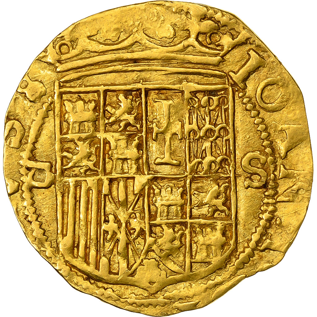 Spanje, Carlos & Joanna, 1 Escudo, 1516-1556, Sevilla, Goud, ZF, Friedberg:153