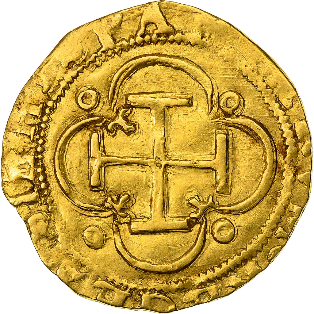 Spanje, Carlos & Joanna, 1 Escudo, 1516-1556, Sevilla, Goud, ZF, Friedberg:153