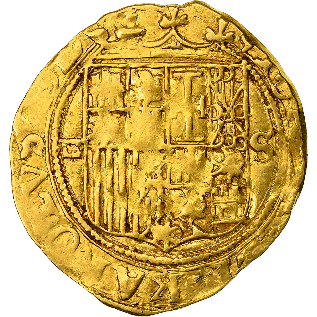 Spanien, Carlos & Joanna, 1 Escudo, 1516-1556, Seville, Gold, S+, Friedberg:153