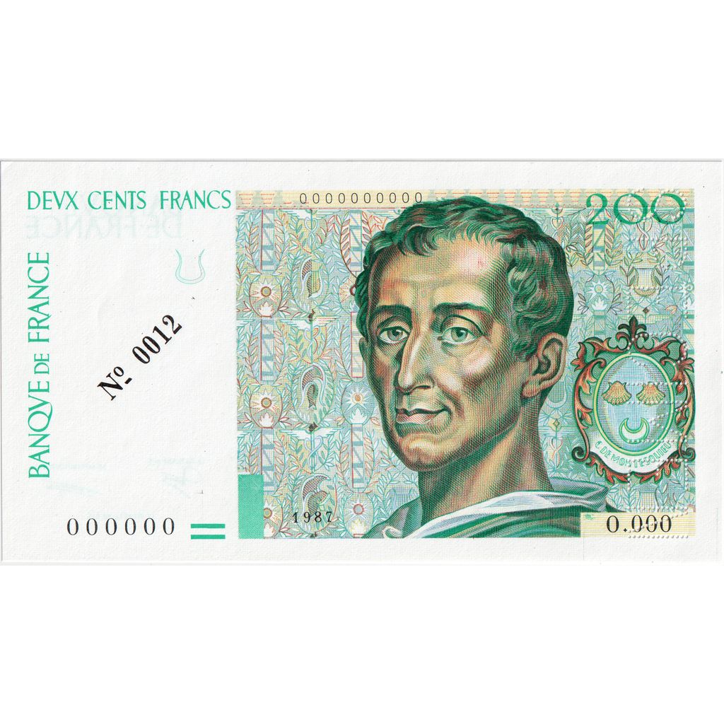 Francia, 200 Francs, Montesquieu, 1987, O.000, Specimen, Proof, FDS