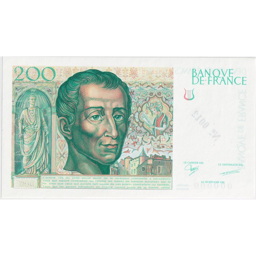 Francia, 200 Francs, Montesquieu, 1987, O.000, Specimen, Proof, FDS