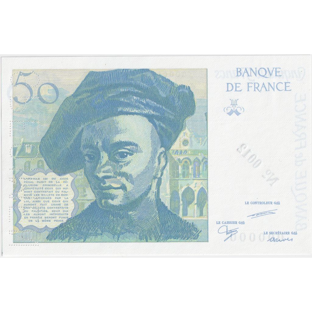 France, 50 Francs, Quentin de La Tour, 1987, O.000, Specimen, Proof, UNC(65-70)