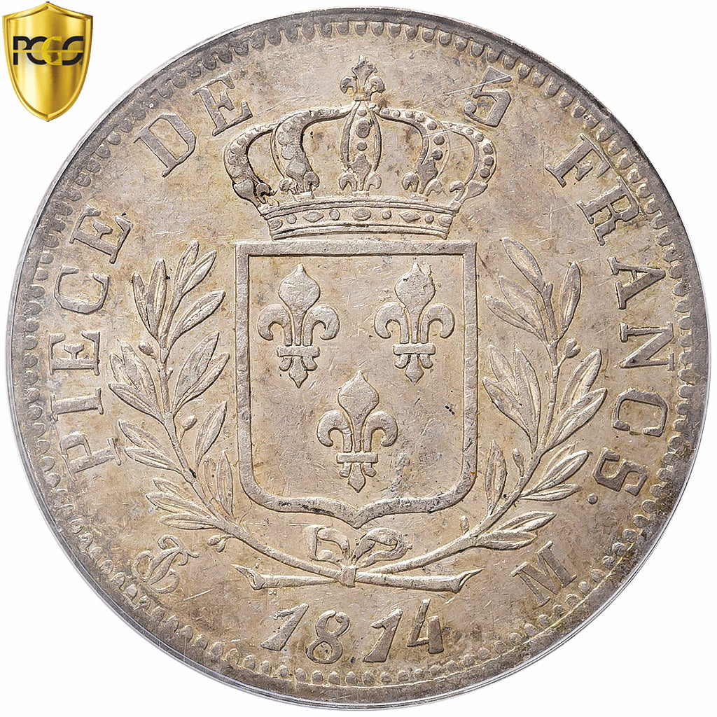 Frankrijk, Louis XVIII, 5 Francs, 1814, Toulouse, Zilver, PCGS, AU53
