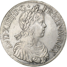 France, Louis XIV, Écu à la mèche longue, 1651, Paris, Silver, EF(40-45)