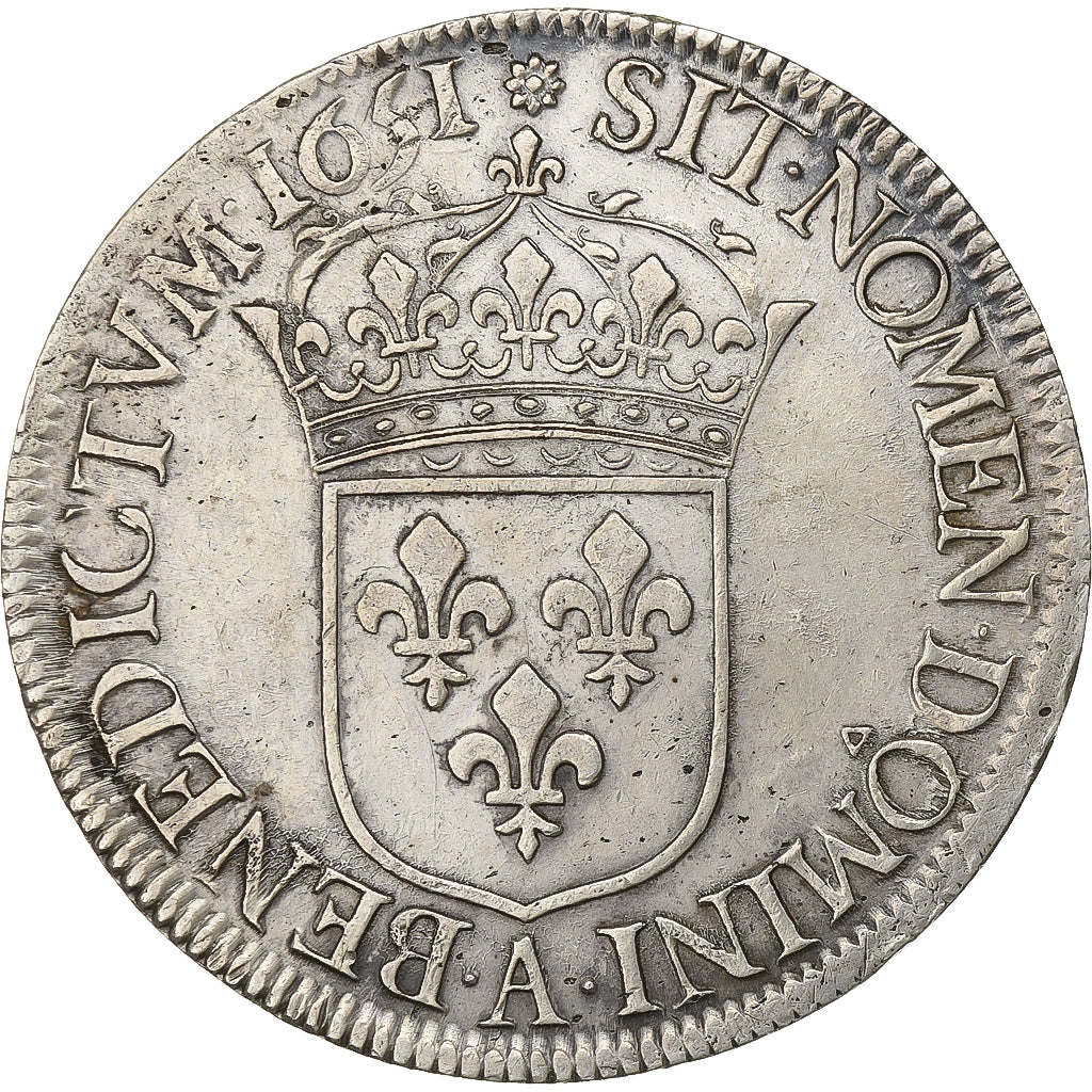 France, Louis XIV, Écu à la mèche longue, 1651, Paris, Silver, EF(40-45)