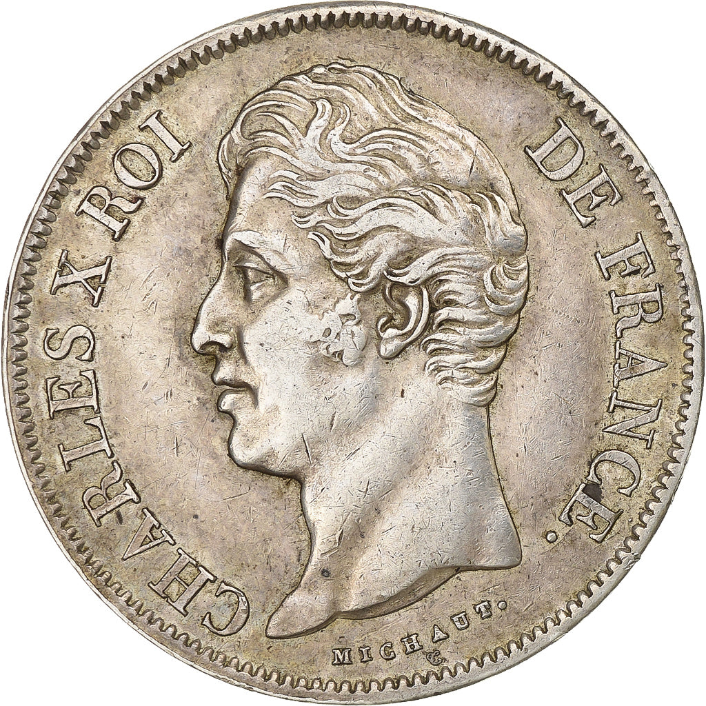 Frankrijk, Charles X, 5 Francs, 1827, La Rochelle, Zilver, ZF