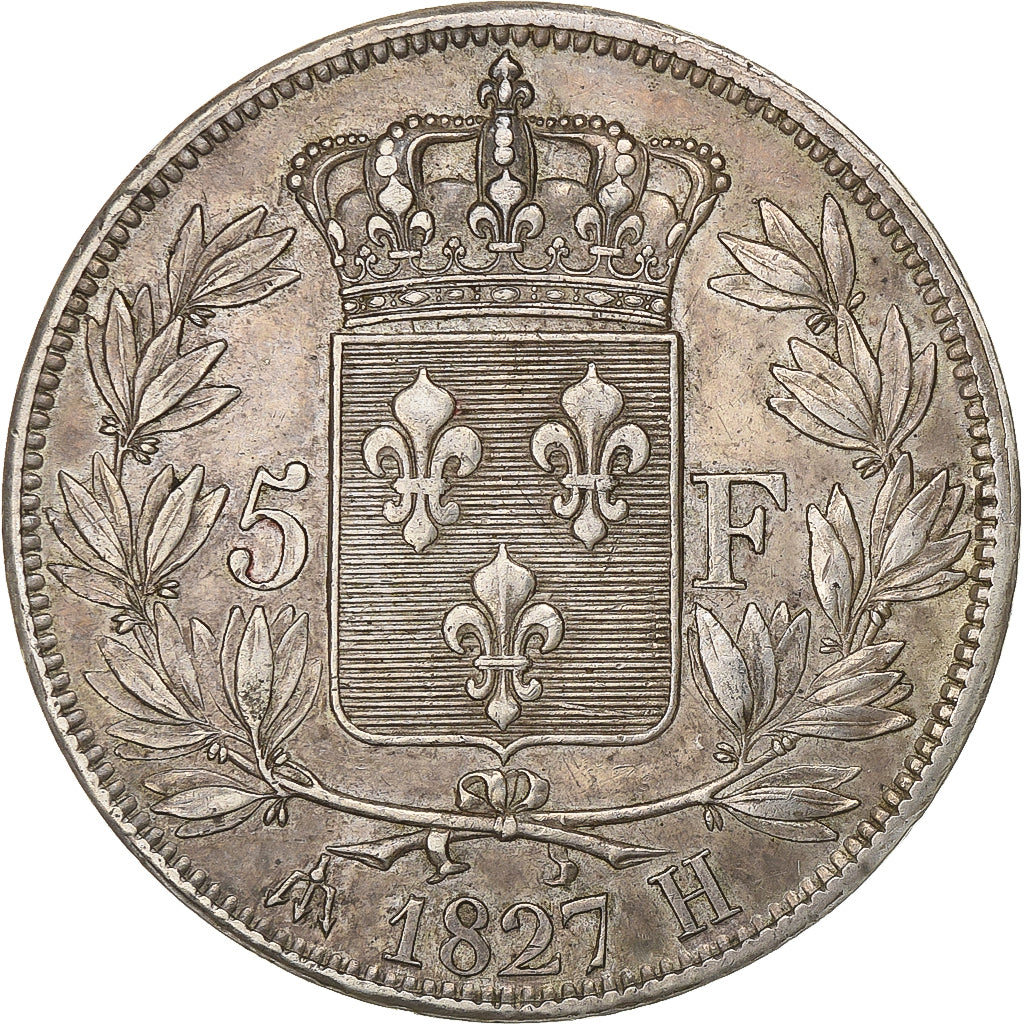 Frankrijk, Charles X, 5 Francs, 1827, La Rochelle, Zilver, ZF