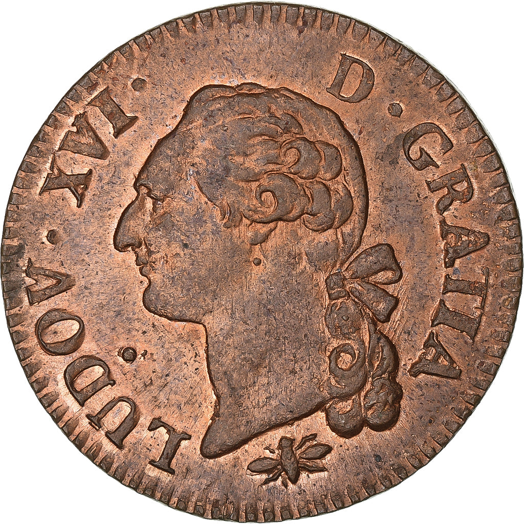Francja, Louis XVI, Sol, 1791, Lyon, Miedź, AU(55-58), Gadoury:350