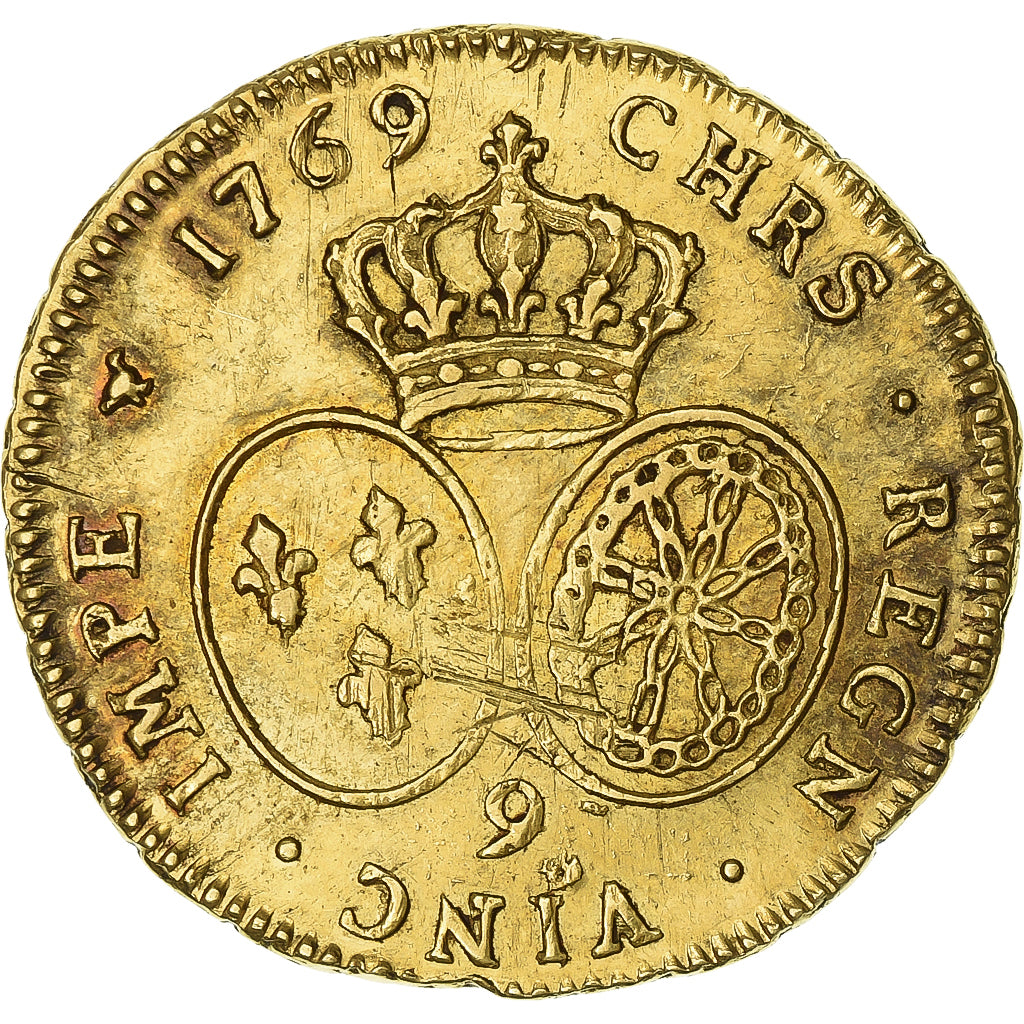 France, Louis XV, Double Louis d'or au bandeau, 1769, Rennes, Gold, EF(40-45)