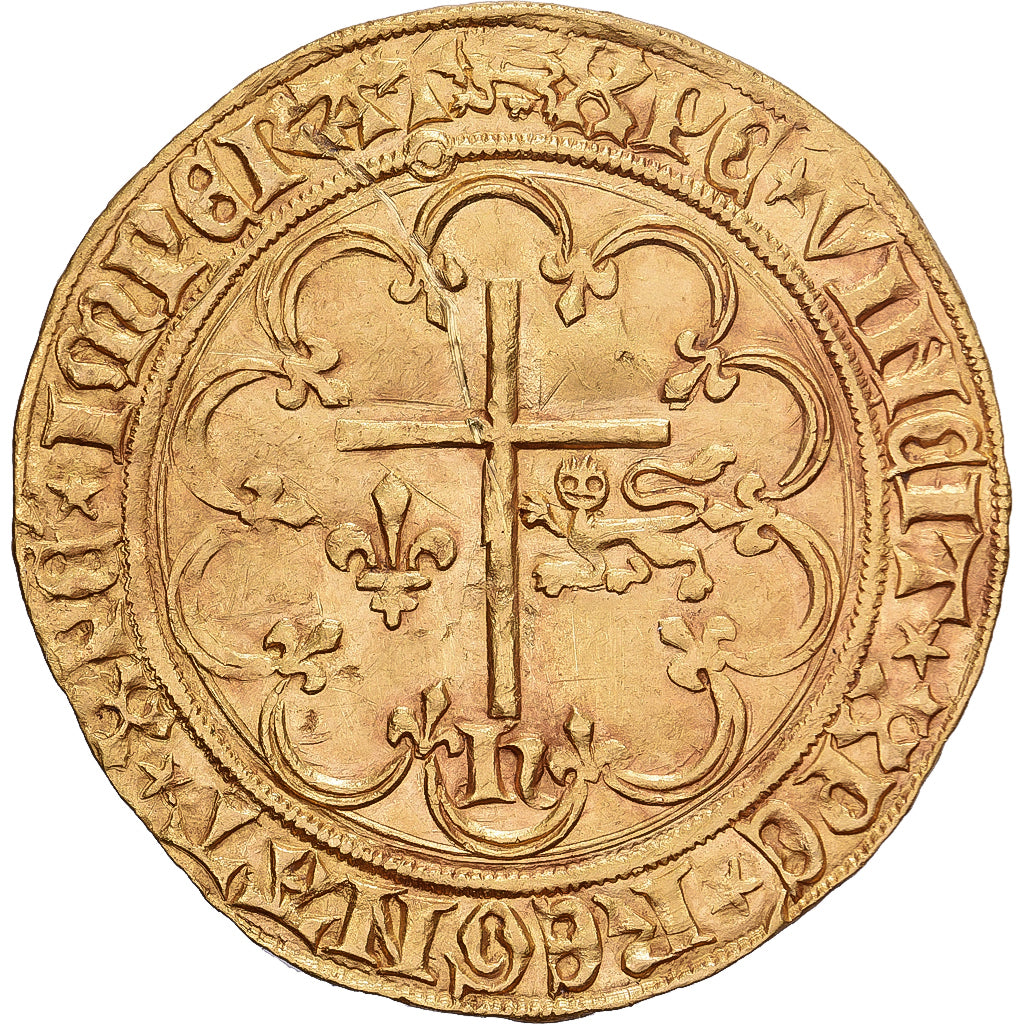 Francia, Henri VI, Salut d'or, 1423-1449, Rouen, Oro, MBC+, Duplessy:443A