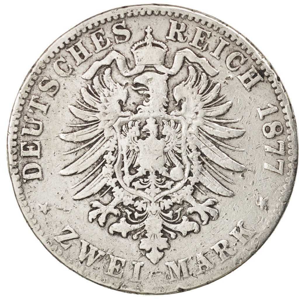Coin, German States, BADEN, Friedrich I, 2 Mark, 1877, Stuttgart, VF(20-25)