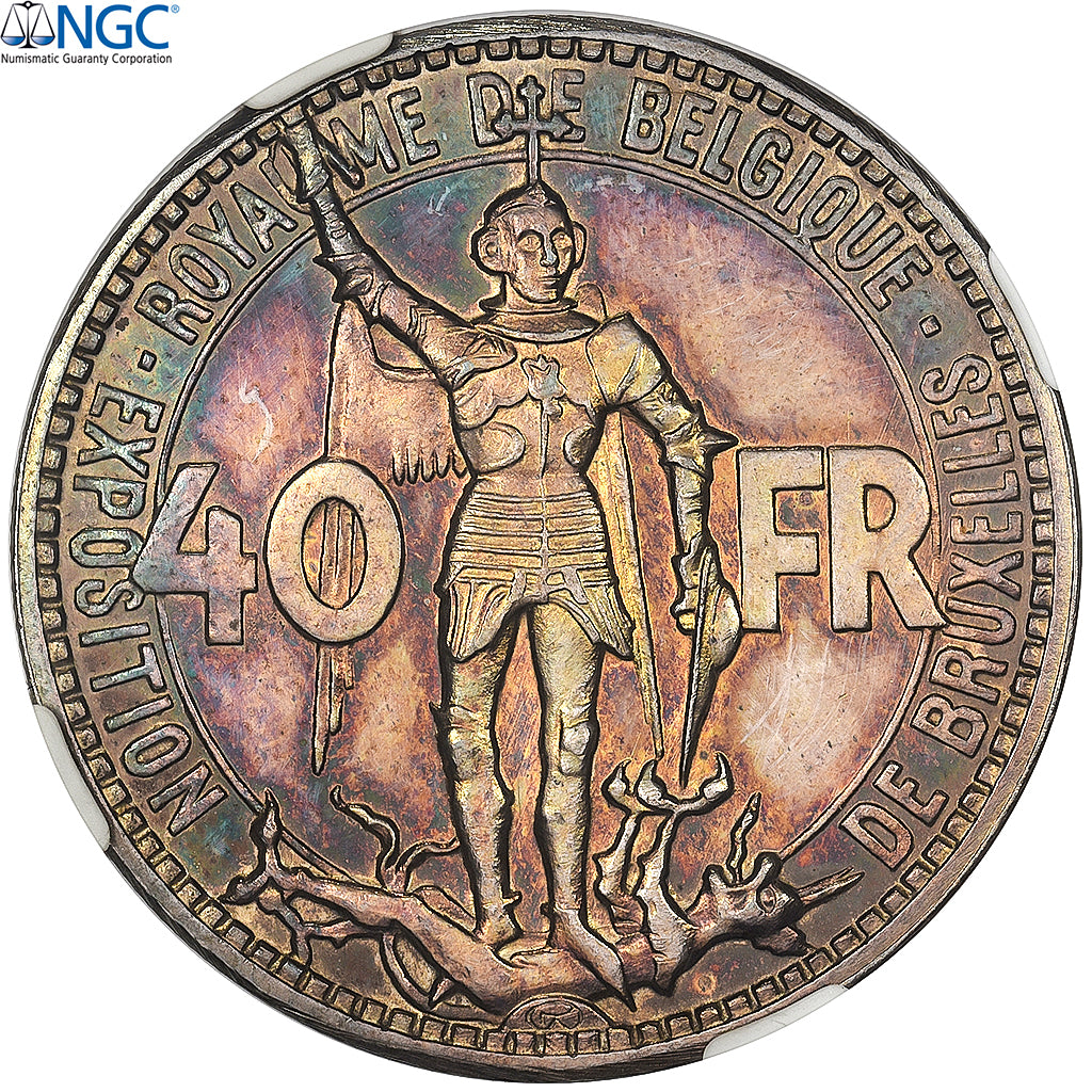 Bélgica, Leopold III, 40 Francs, 1935, Brussels, Pattern, Prata, NGC, MS62