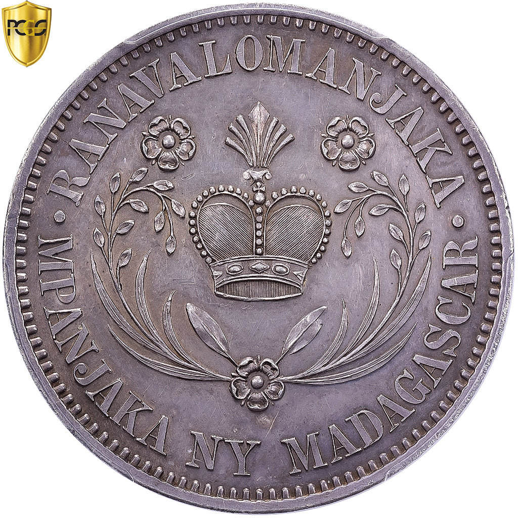 Madagascar, Ranavalona III, 5 Francs, 1883, MDP, Specimen, Silber, PCGS, UNC