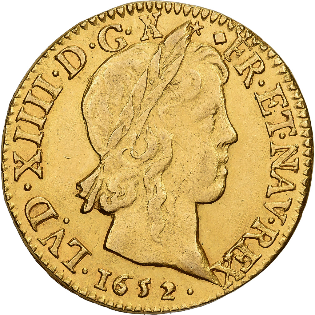 Francia, Louis XIV, Louis d'or à la mèche longue, 1652, Lyon, Oro, BB