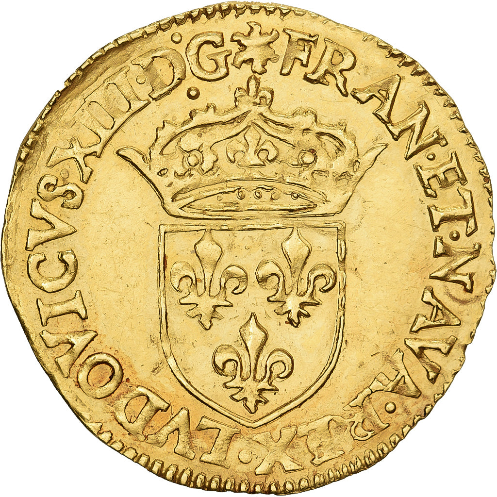 France, Louis XIII, Ecu d'or, 1616, Rouen, Gold, AU(50-53), Gadoury:55