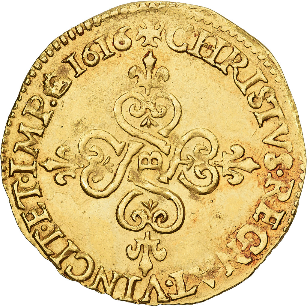 France, Louis XIII, Ecu d'or, 1616, Rouen, Gold, AU(50-53), Gadoury:55