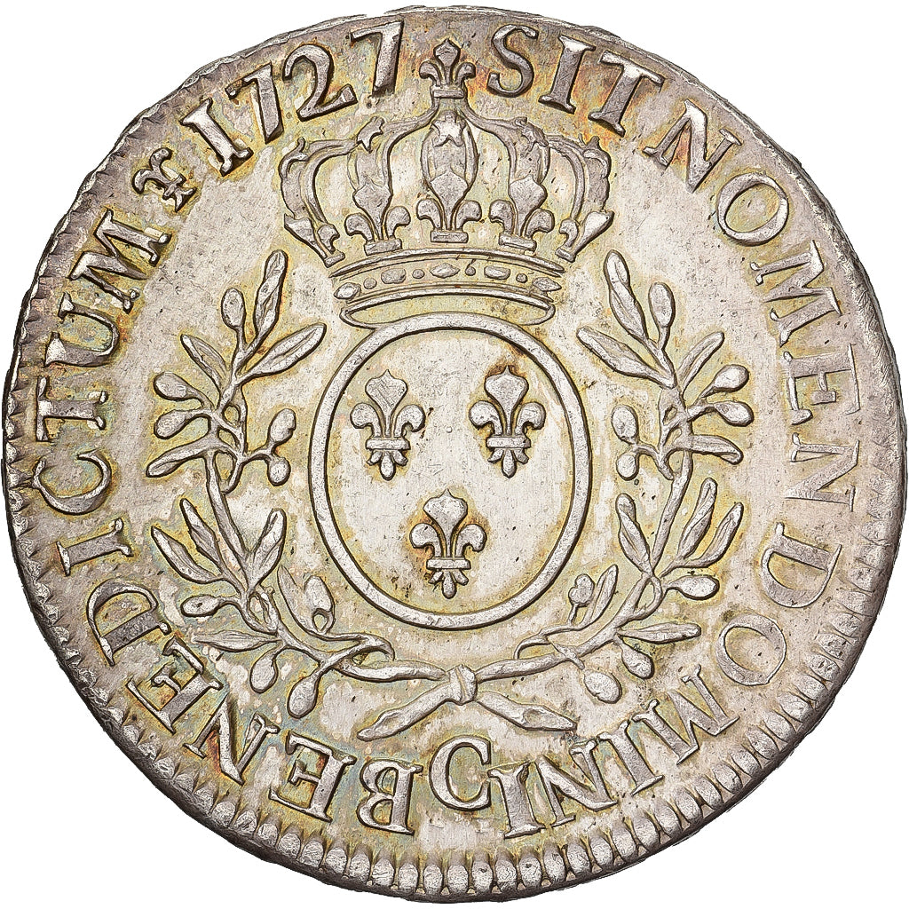 Francia, Louis XV, Ecu aux branches d'olivier, 1727, Caen, Argento, BB+